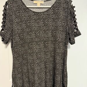 Michael Kors Black and Gray Leopard Print Short Sleeve Top